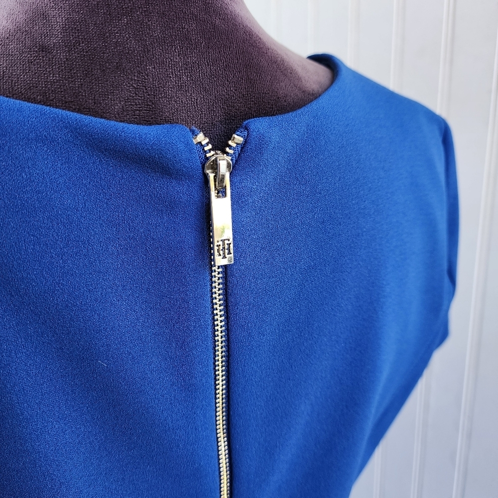 Tommy Hilfiger Blue Sheath Dress Short Sleeve Zip Back Stretch Scuba Sz 10 - Picture 8 of 15